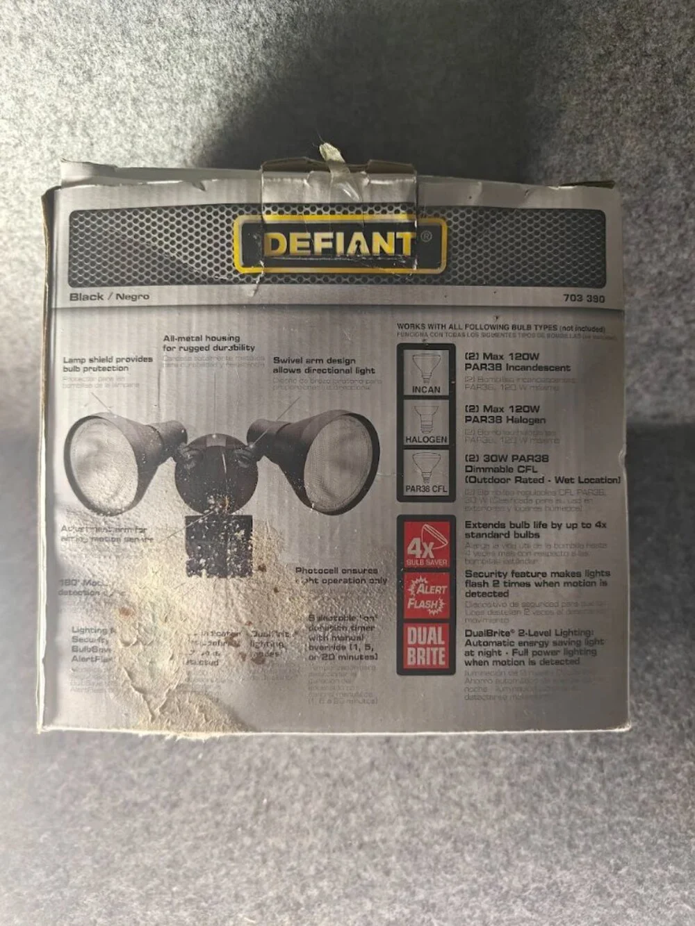 Defiant Motion Security Light NEW Open Box Complete 180° Black DualBrite